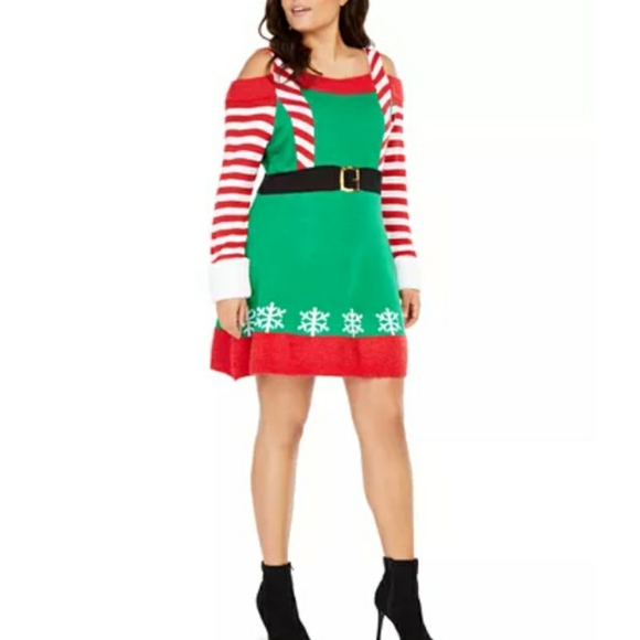 Macys Cold Shoulder Elf Sweater Dress 